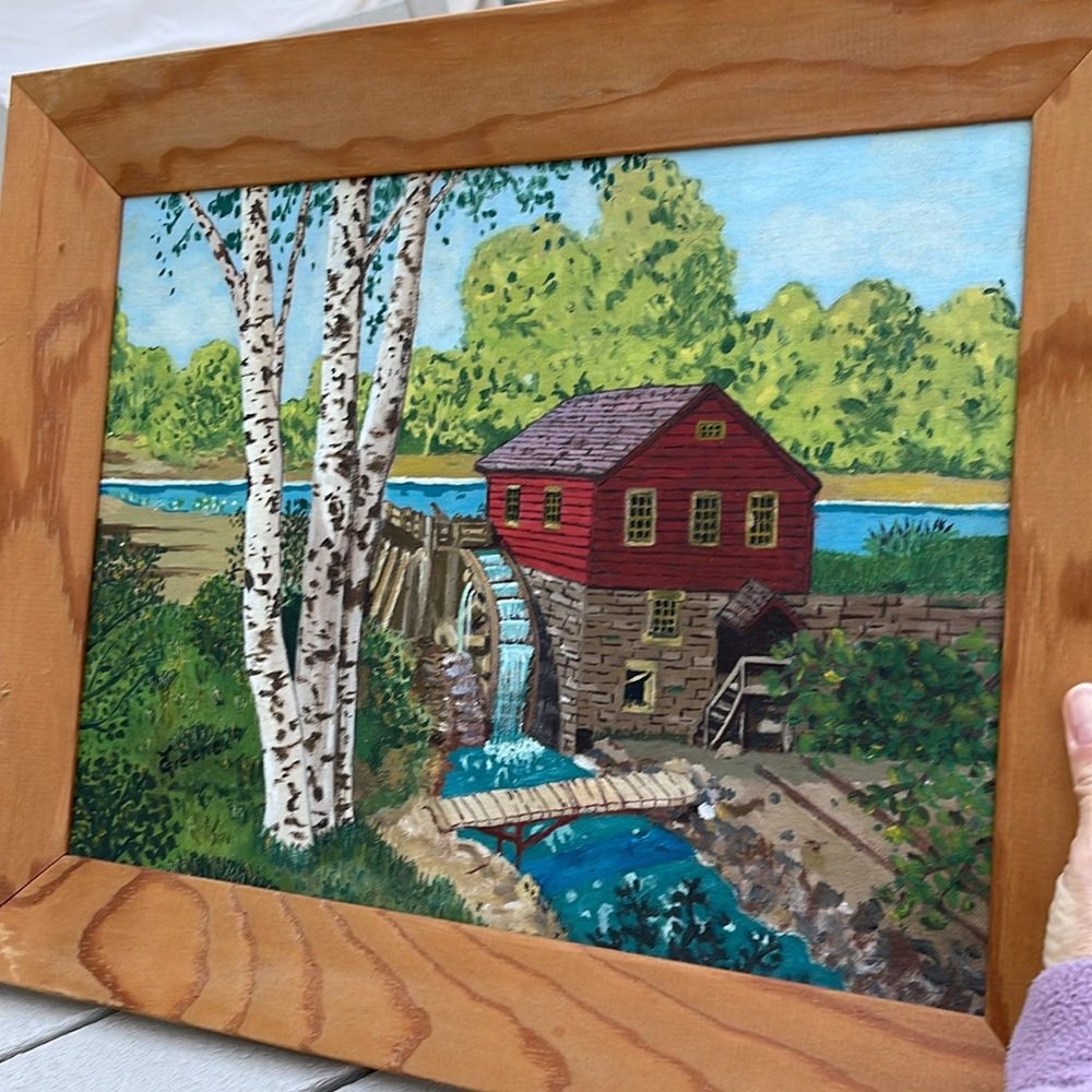 Water Mill Painting, Framed 16x20